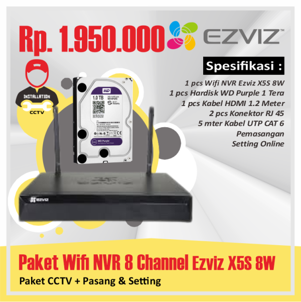 Paket Wifi NVR 8 Channel Ezviz X5S 8W